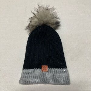 HandMade | Color Blocked Black and Grey Beanie with Pom Pom